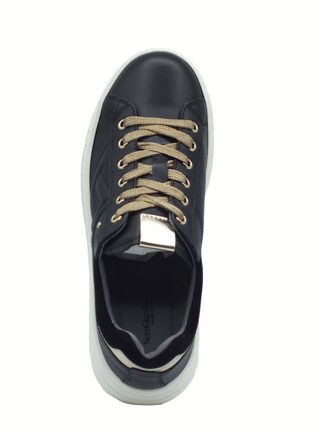 Nero Giardini NeroGiardini I514200D Guanto Nero Sneakers per Donna in pelle zeppa bassa elementi platino Nero