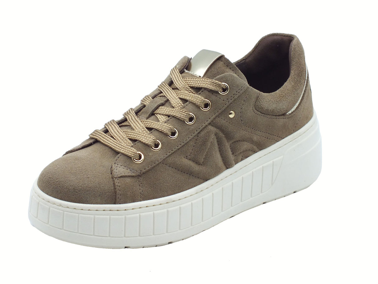Nero Giardini NeroGiardini I514201D Arold Argilla Sneakers per Donna in nabuk zeppa bassa elementi platino Arold Argilla