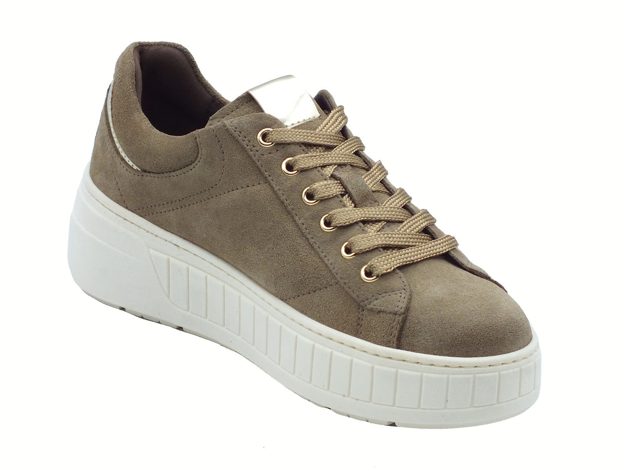 Nero Giardini NeroGiardini I514201D Arold Argilla Sneakers per Donna in nabuk zeppa bassa elementi platino Arold Argilla