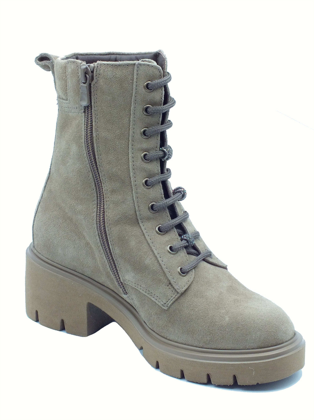 Nero Giardini NeroGiardini I514812D Arold Col Argilla Anfibi moda per Donna in nabuk con lacci e lampo tacco medio Argilla