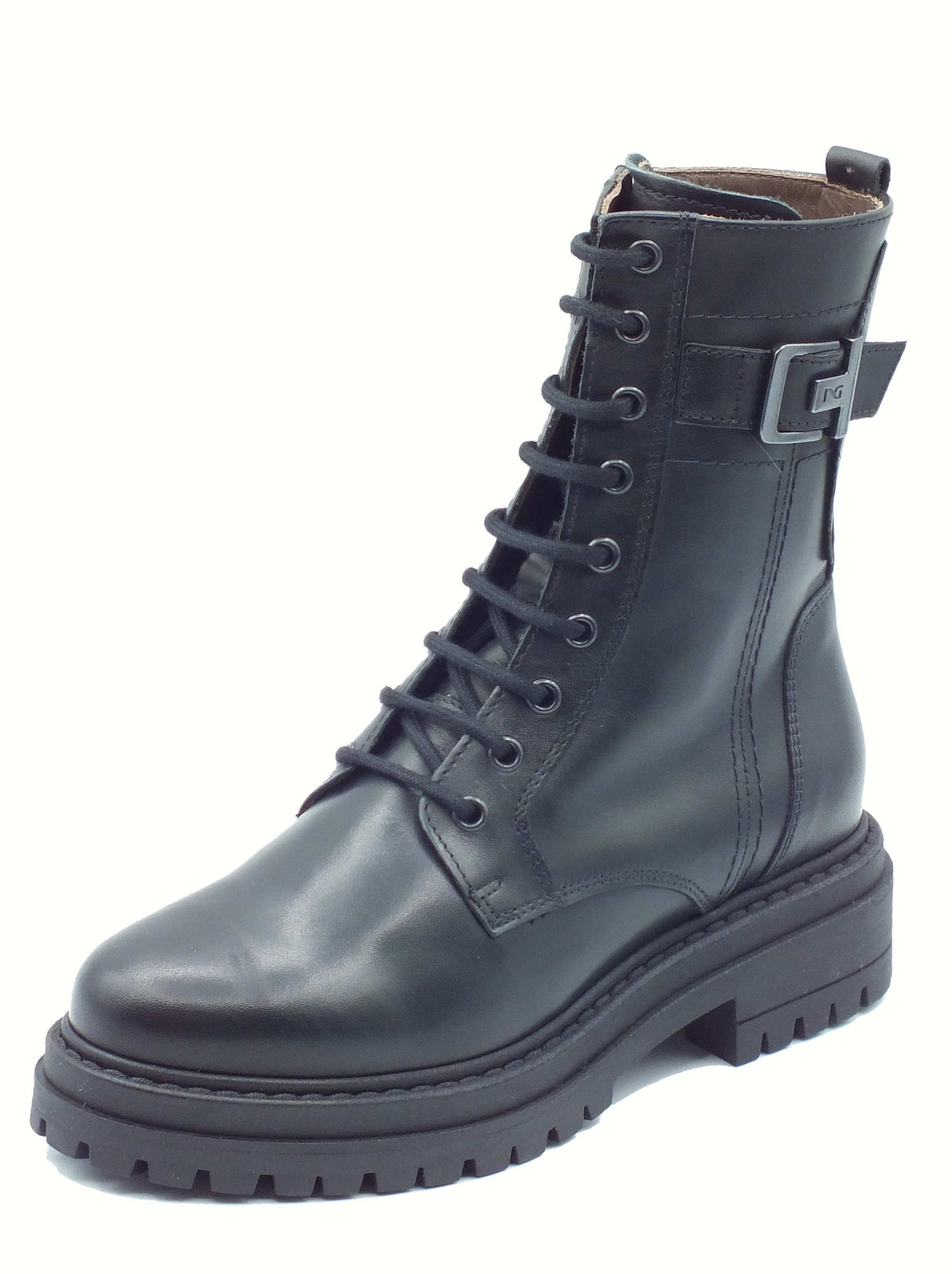 Nero Giardini NeroGiardini I514833D Guanto Nero Anfibi moda per Donna in pelle con lacci e lampo tacco basso Nero