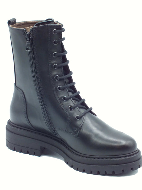 Nero Giardini NeroGiardini I514833D Guanto Nero Anfibi moda per Donna in pelle con lacci e lampo tacco basso Nero