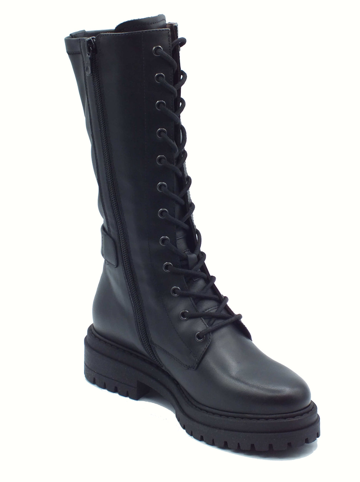 Nero Giardini NeroGiardini I514841D Nappa Nero Anfibi moda per Donna in pelle con lacci e lampo tacco basso/ Nero