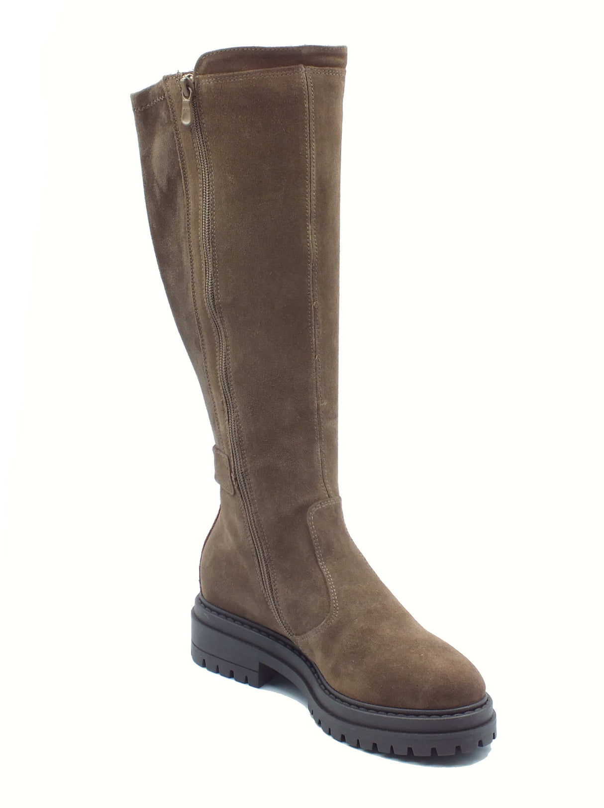 Nero Giardini NeroGiardini I514843D Velour Spago Stivali per Donna in camoscio con lampo e tacco basso beige