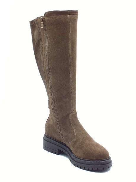 Nero Giardini NeroGiardini I514843D Velour Spago Stivali per Donna in camoscio con lampo e tacco basso beige