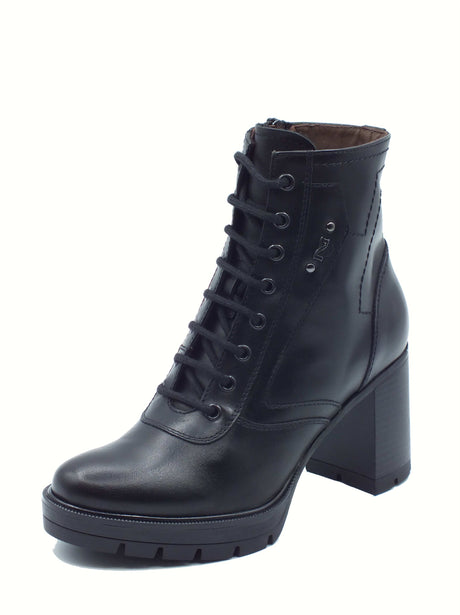 Nero Giardini NeroGiardini I514850D Guanto Nero Tronchetti per Donna in pelle con lampo, lacci e tacco alto Nero