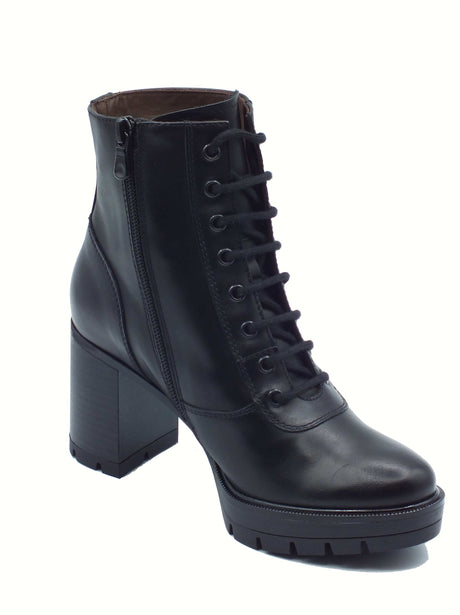 Nero Giardini NeroGiardini I514850D Guanto Nero Tronchetti per Donna in pelle con lampo, lacci e tacco alto Nero