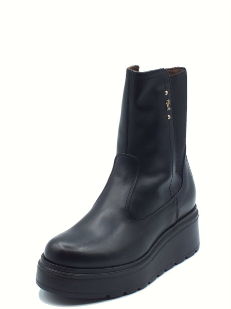 Nero Giardini NeroGiardini I514901D Nero Tronchetti per Donna in pelle con lampo e zeppa media Nero