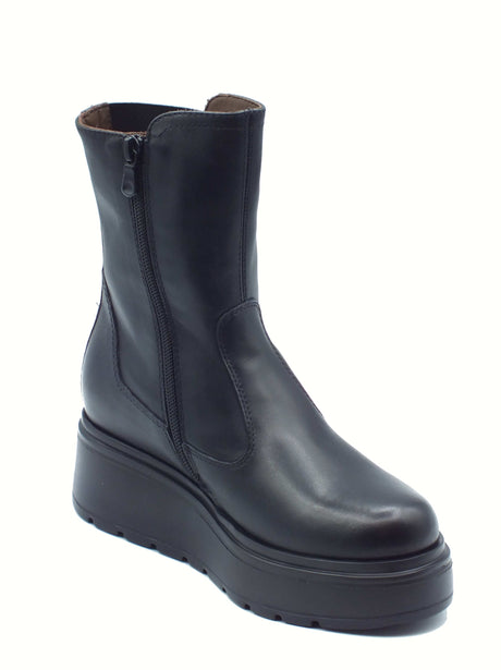 Nero Giardini NeroGiardini I514901D Nero Tronchetti per Donna in pelle con lampo e zeppa media Nero