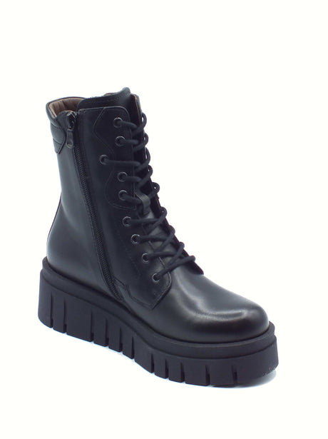 Nero Giardini NeroGiardini I514910D Nero Tronchetti per Donna in pelle con lampo e lacci e zeppa Nero