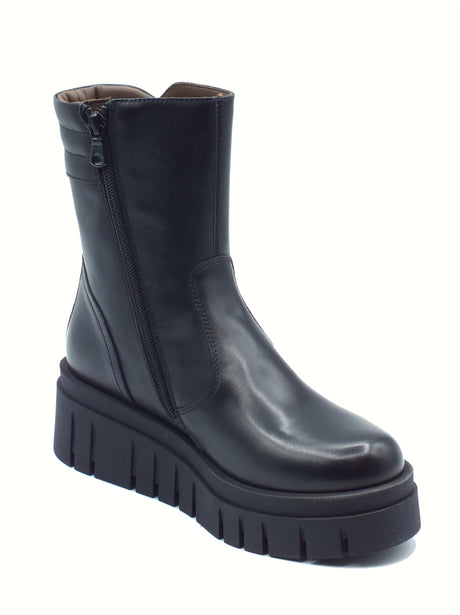 Nero Giardini NeroGiardini I514913D Nero Tronchetti per Donna in pelle con lampo e zeppa media Nero