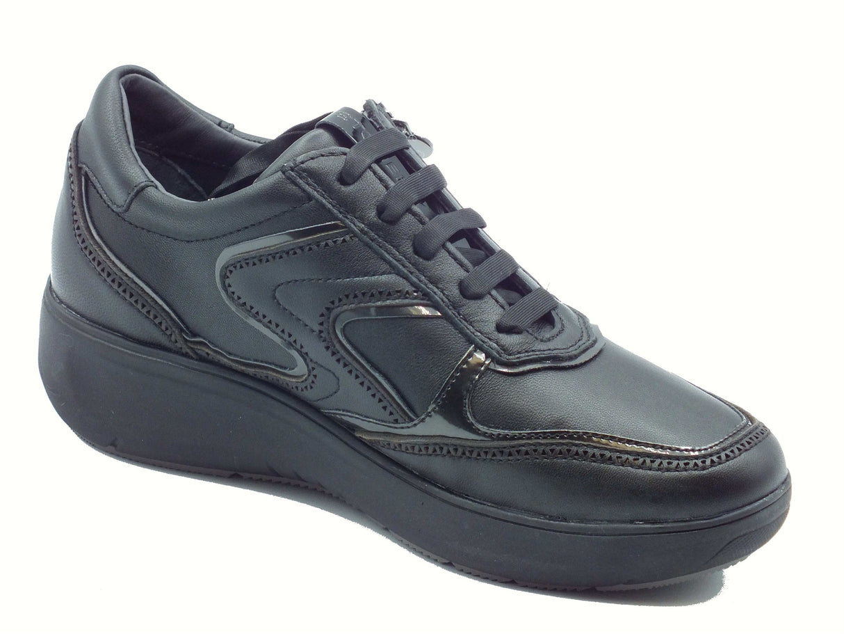 Stonefly Stonefly 221574 Black Sneakers per Donna in pelle con lacci, lampo e zeppa media Black