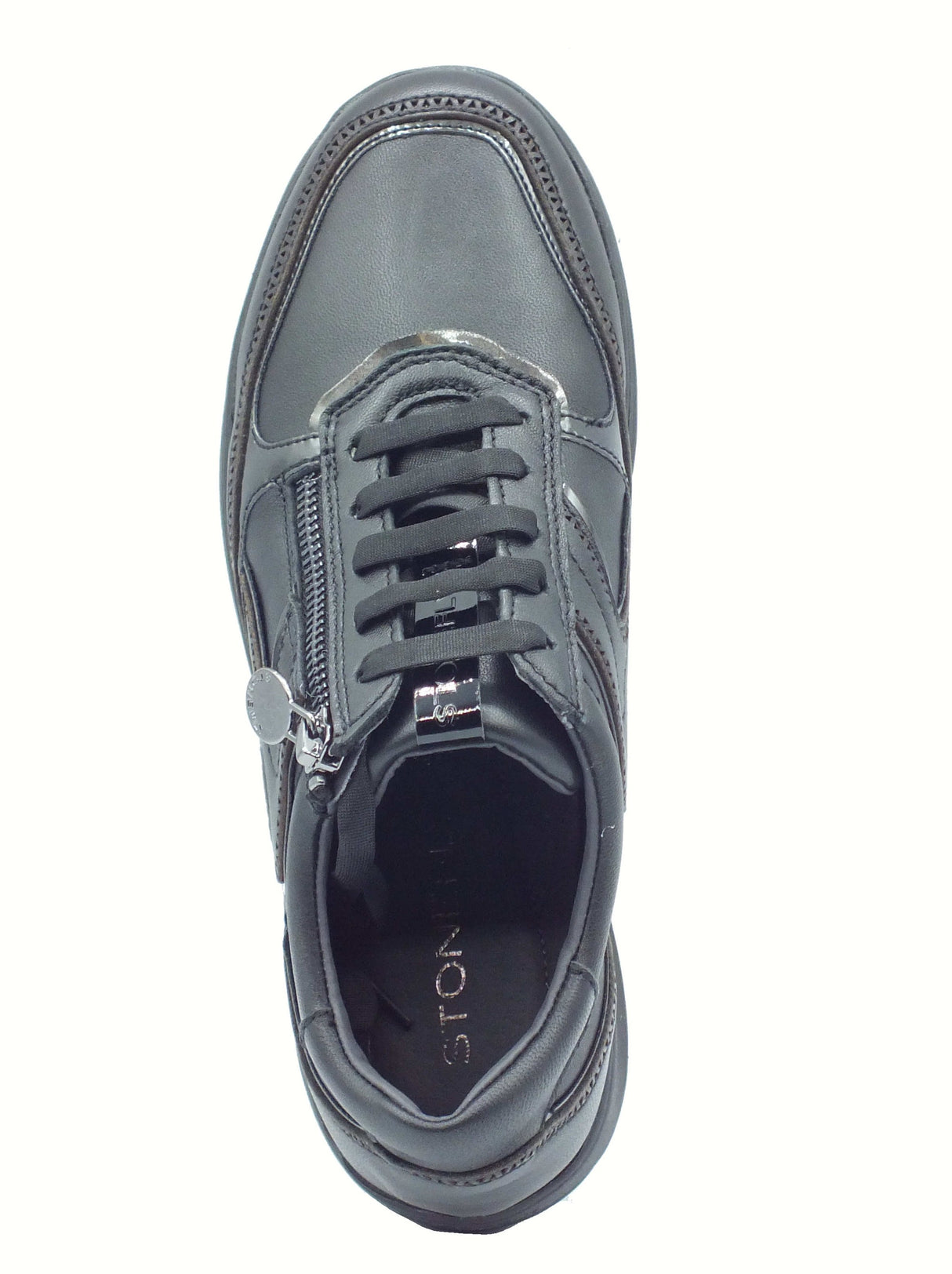 Stonefly Stonefly 221574 Black Sneakers per Donna in pelle con lacci, lampo e zeppa media Black