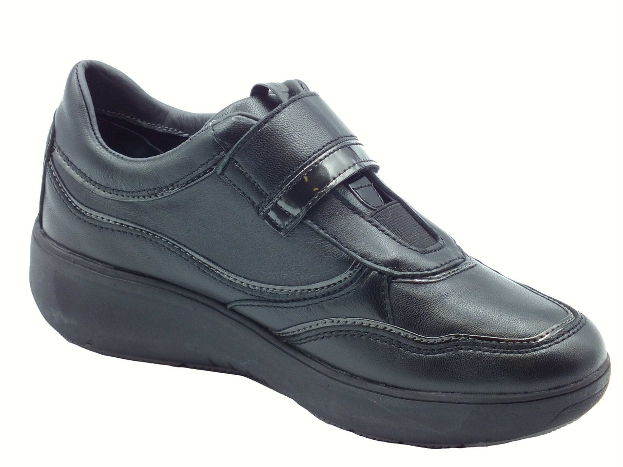 Stonefly Stonefly 222955 Black Sneakers per Donna in pelle con chiusura a strappo e zeppa media Black