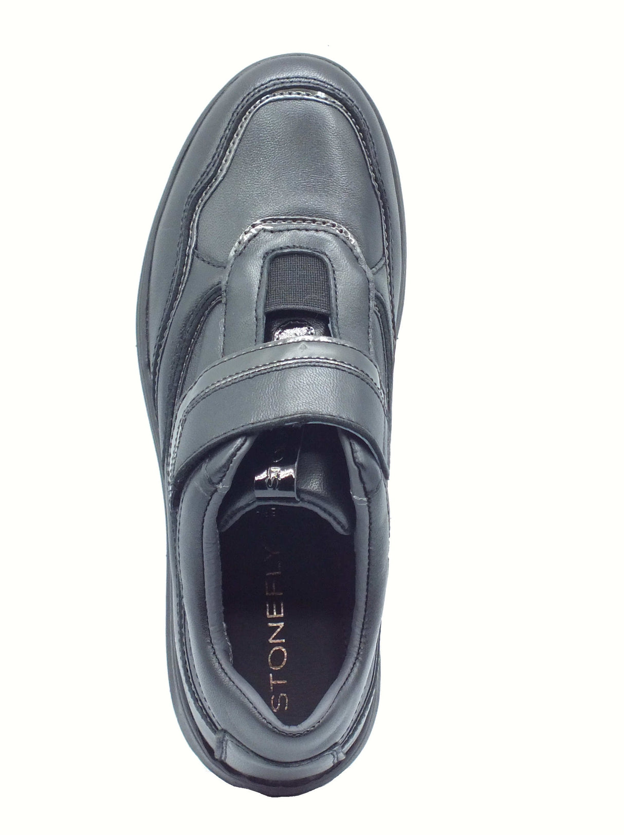 Stonefly Stonefly 222955 Black Sneakers per Donna in pelle con chiusura a strappo e zeppa media Black