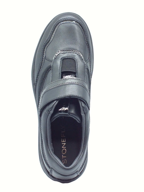 Stonefly Stonefly 222955 Black Sneakers per Donna in pelle con chiusura a strappo e zeppa media Black
