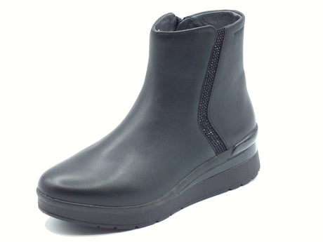 Stonefly Stonefly 222968 Cream Black Tronchetti per Donna in pelle con chiusura lampo zeppa bassa Cream Black