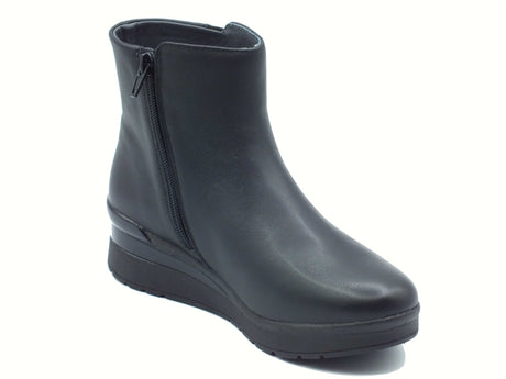 Stonefly Stonefly 222968 Cream Black Tronchetti per Donna in pelle con chiusura lampo zeppa bassa Cream Black