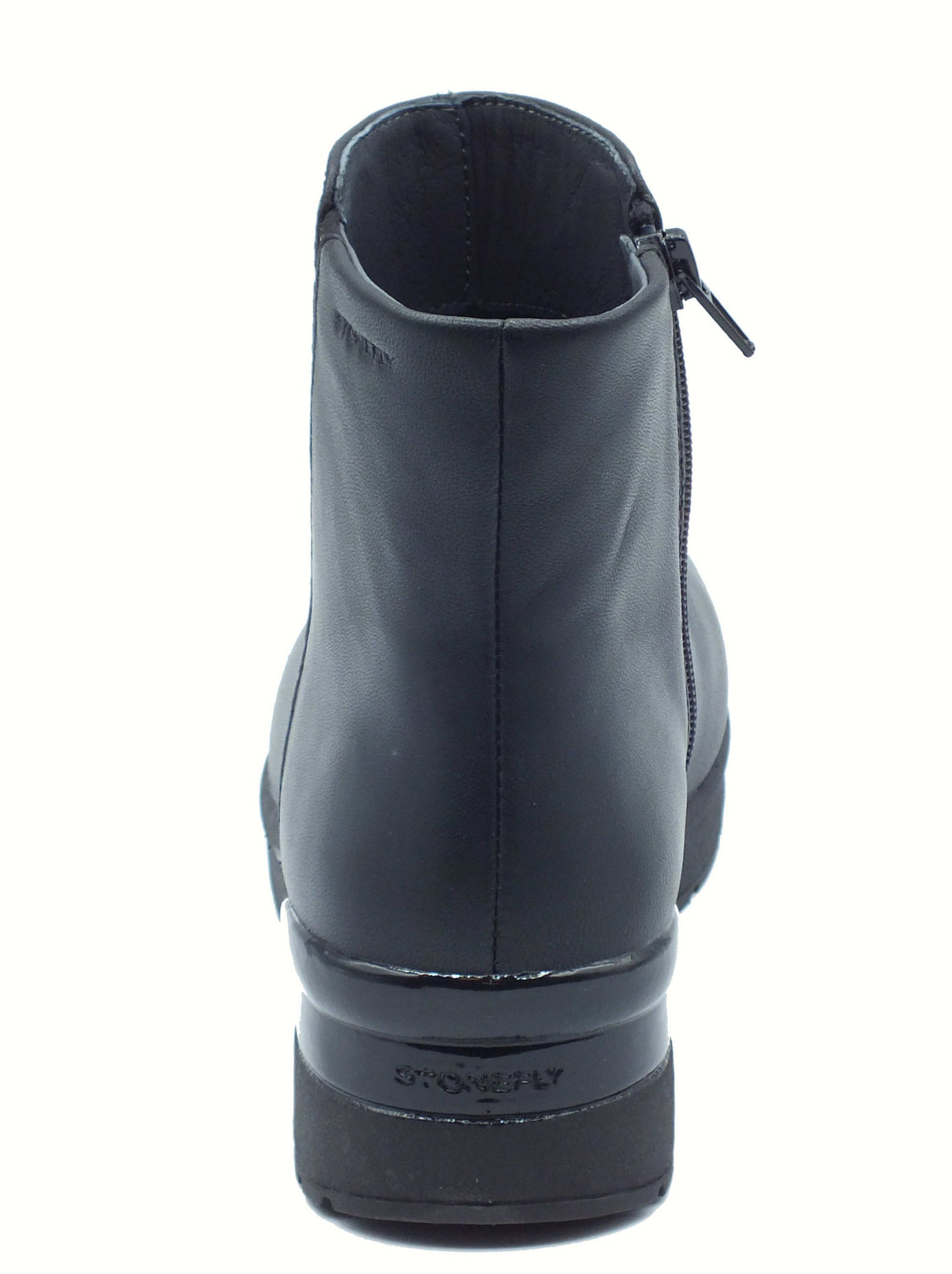 Stonefly Stonefly 222968 Cream Black Tronchetti per Donna in pelle con chiusura lampo zeppa bassa Cream Black