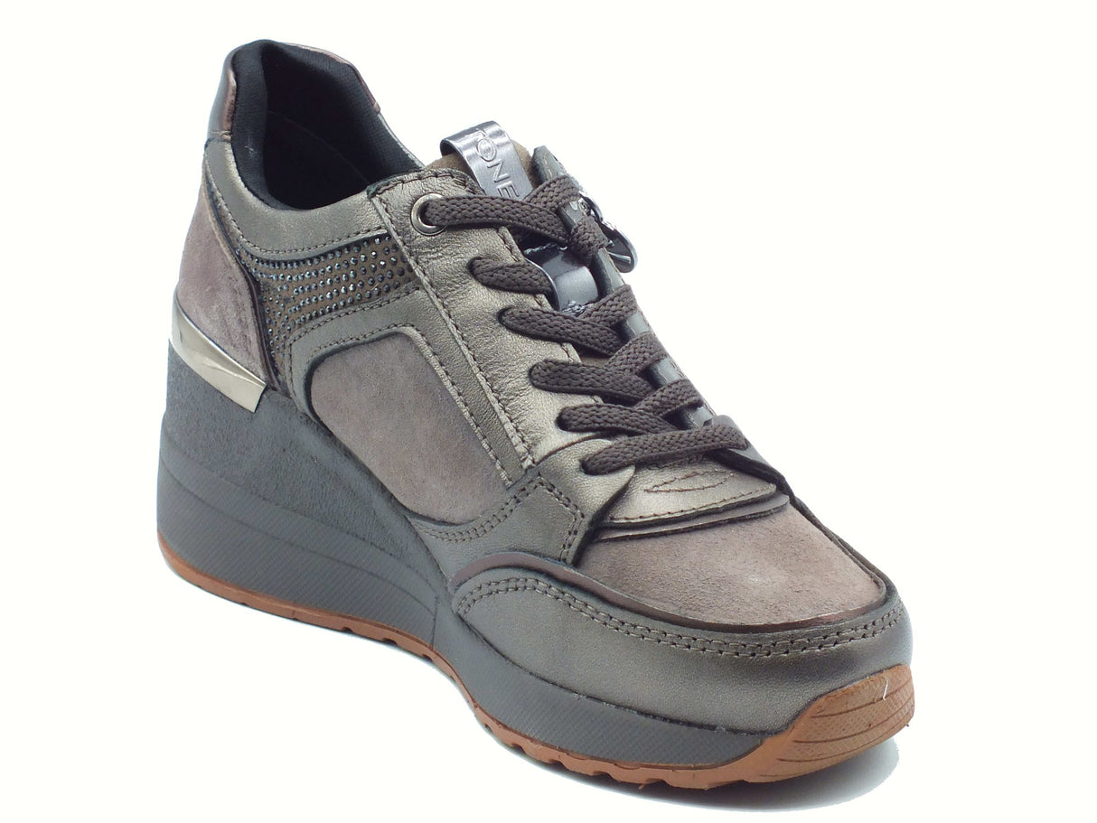 Stonefly Stonefly 223104 Cinder Gray Sneakers per Donna in camoscio e pelle con lacci, lampo e zeppa media Gray