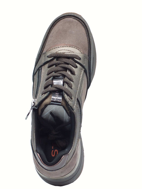 Stonefly Stonefly 223104 Cinder Gray Sneakers per Donna in camoscio e pelle con lacci, lampo e zeppa media Gray