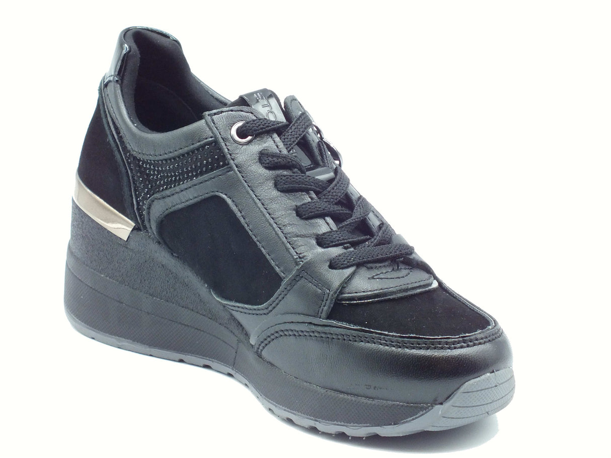 Stonefly Stonefly 223233 Black Sneakers per Donna in camoscio e pelle con lacci, lampo e zeppa media Black