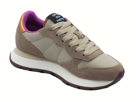 SUN68 SUN68 Z45201 Ally Solid Beige Scuro Scarpe Sportive per Donna nabuk e tessuto Beige Scuro