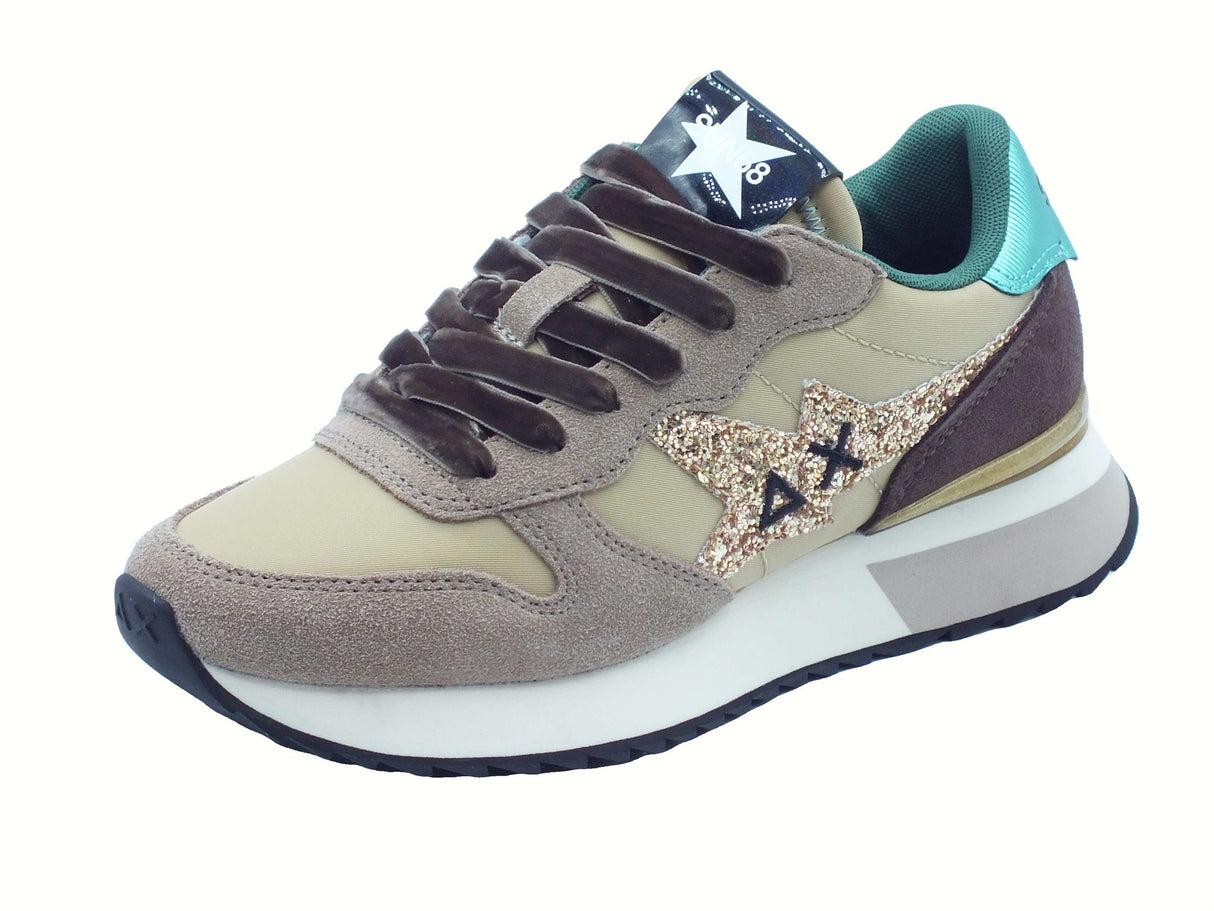 SUN68 SUN68 Z45217 Stargilrl Glitter Logo Beige Scuro Scarpe Sportive per Donna nabuk e tessuto glitterato Beige Scuro