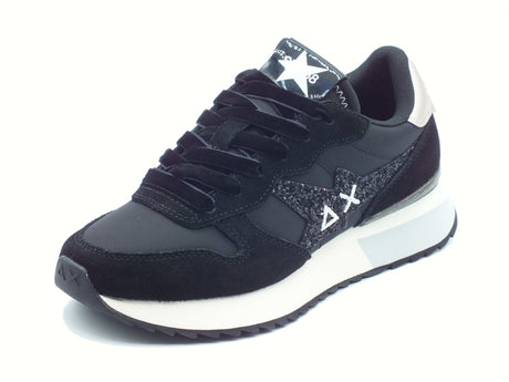 SUN68 SUN68 Z45217 Stargilrl Glitter Logo Nero Scarpe Sportive per Donna nabuk e tessuto glitterato Nero