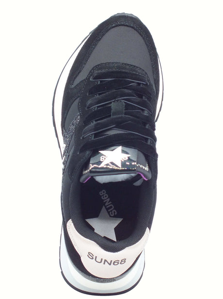 SUN68 SUN68 Z45217 Stargilrl Glitter Logo Nero Scarpe Sportive per Donna nabuk e tessuto glitterato Nero