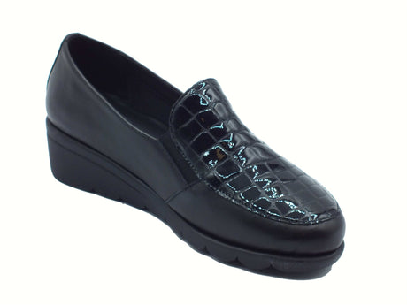 Valleverde Valleverde VS10301E Nappa Black Mocassini con zeppa per donna in pelle cocco nera Black