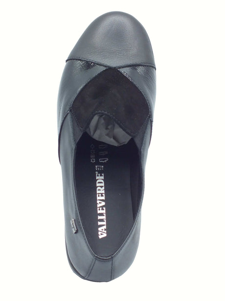 Valleverde Valleverde VS10303E Nappa Nero Mocassini con zeppa per donna in pelle e scamosciato Nero