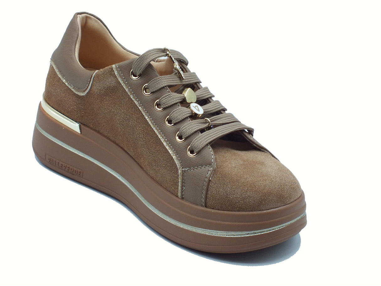 Valleverde Valleverde 35480 Suede Taupe Sneakers confort per Donna in nabuk con lacci e zeppa Taupe