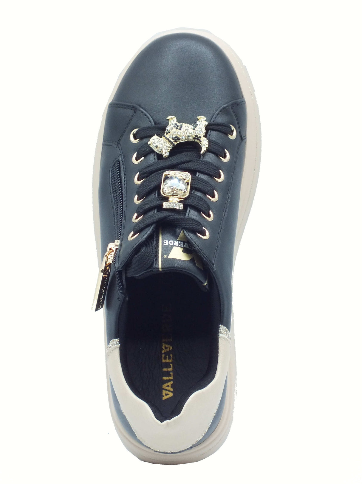 Valleverde Valleverde 35492 Nero Sneakers confort per Donna in pelle con lacci e lampo ed applicazioni Nero