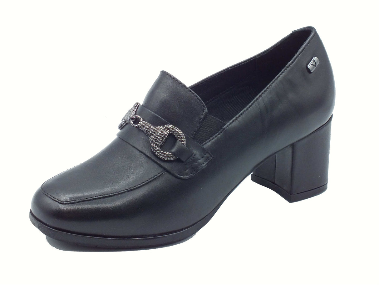 Valleverde Valleverde 36566 Vitiello Nero Mocassini per Donna in pelle con tacco alto Nero