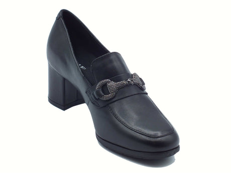 Valleverde Valleverde 36566 Vitiello Nero Mocassini per Donna in pelle con tacco alto Nero