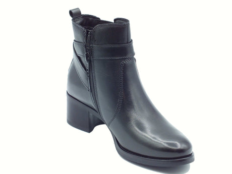 Valleverde Valleverde 47614 Vitello Nero Tronchetti eleganti per Donna in pelle con lampo tacco medio Nero