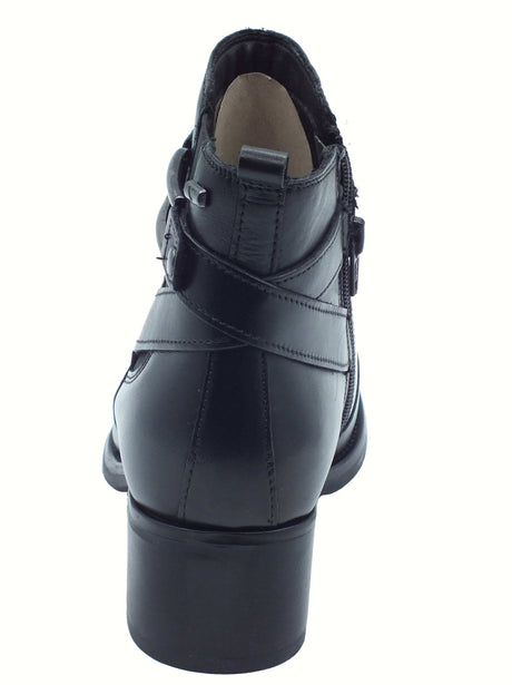 Valleverde Valleverde 47614 Vitello Nero Tronchetti eleganti per Donna in pelle con lampo tacco medio Nero