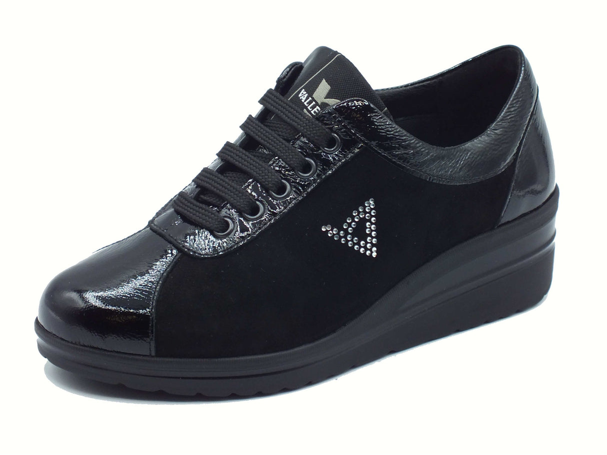 Valleverde Valleverde VD204F Suede Black Sneakers confort per Donna in naplak e nabuk con lacci Black