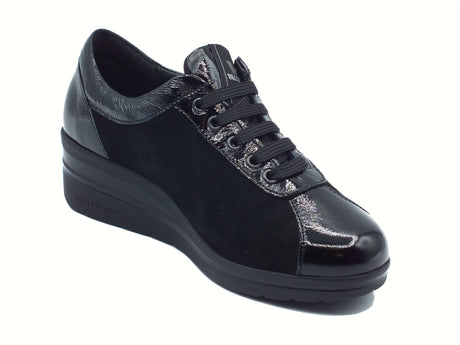 Valleverde Valleverde VD204F Suede Black Sneakers confort per Donna in naplak e nabuk con lacci Black