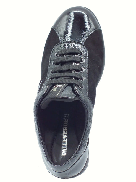 Valleverde Valleverde VD204F Suede Black Sneakers confort per Donna in naplak e nabuk con lacci Black