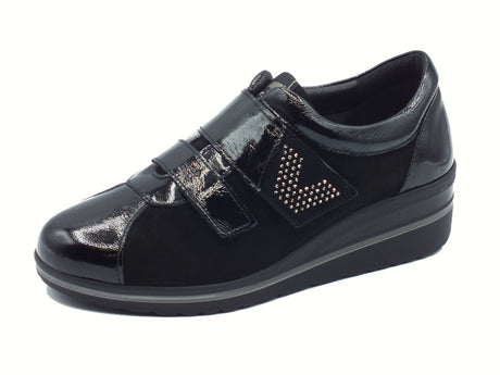Valleverde Valleverde VD205F Suede Noir Sneakers confort per Donna in naplak e nabuk con strappo nero