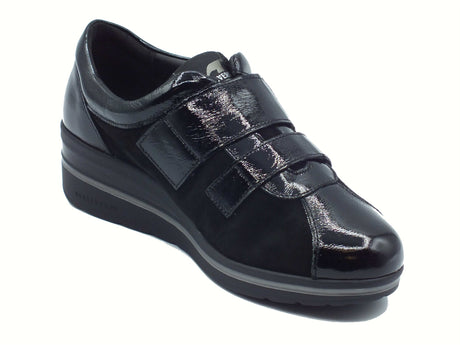 Valleverde Valleverde VD205F Suede Noir Sneakers confort per Donna in naplak e nabuk con strappo nero