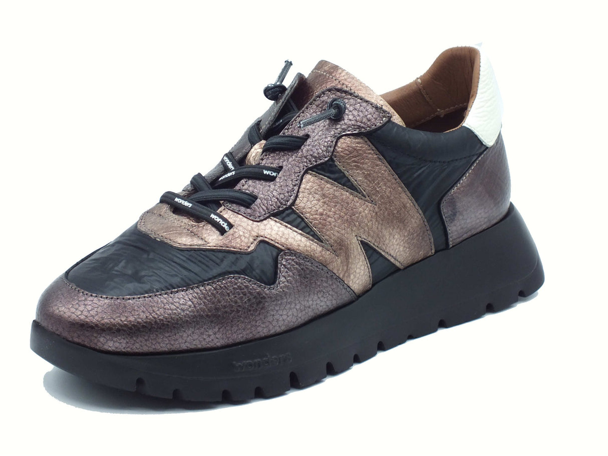 Wonders Wonders A-2491 Odisei Elvin Plomo Sneakers per Donna in tessuto nero pelle piombo zeppa alta Plomo