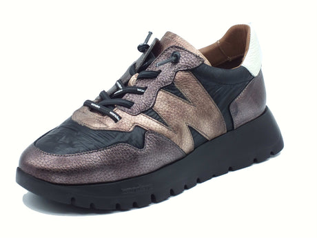 Wonders Wonders A-2491 Odisei Elvin Plomo Sneakers per Donna in tessuto nero pelle piombo zeppa alta Plomo