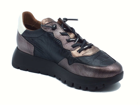 Wonders Wonders A-2491 Odisei Elvin Plomo Sneakers per Donna in tessuto nero pelle piombo zeppa alta Plomo