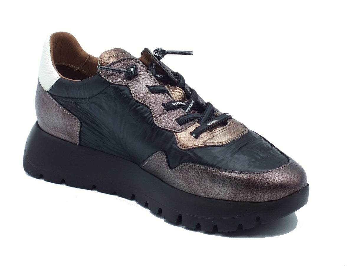 Wonders Wonders A-2491 Odisei Elvin Plomo Sneakers per Donna in tessuto nero pelle piombo zeppa alta Plomo