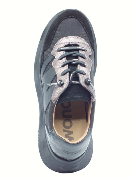 Wonders Wonders A-3631 Roma Trend Negro Sneakers per Donna in tessuto e nabuk nero zeppa alta Negro
