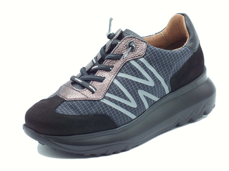 Wonders Wonders A-4001 UltraFly Nubuk Negro Sneakers per Donna in tessuto e nabuk nero zeppa alta bombata Negro