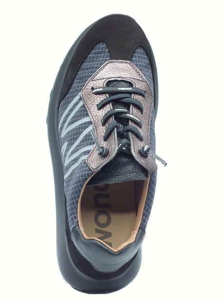 Wonders Wonders A-4001 UltraFly Nubuk Negro Sneakers per Donna in tessuto e nabuk nero zeppa alta bombata Negro